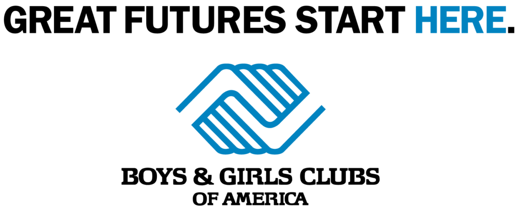 Great Futures Start Here. Boys & Girls Clubs of America logo shows two interlocking hands. 