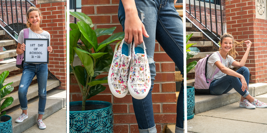 Get Day of the Dead ready with Blowfish sneakers and a cozy tee - the perfect look for a fall school day