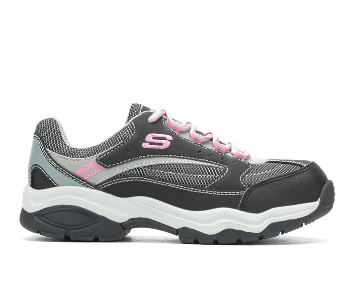 Women's Skechers Work 76601 Biscoe Steel Toe Work Shoes in Black/Grey/Pink