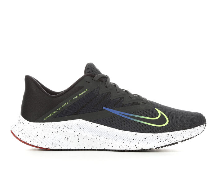Men's Nike Quest 3 Running Shoes in Dark Gray with Lime Green and Royal Blue Swoosh