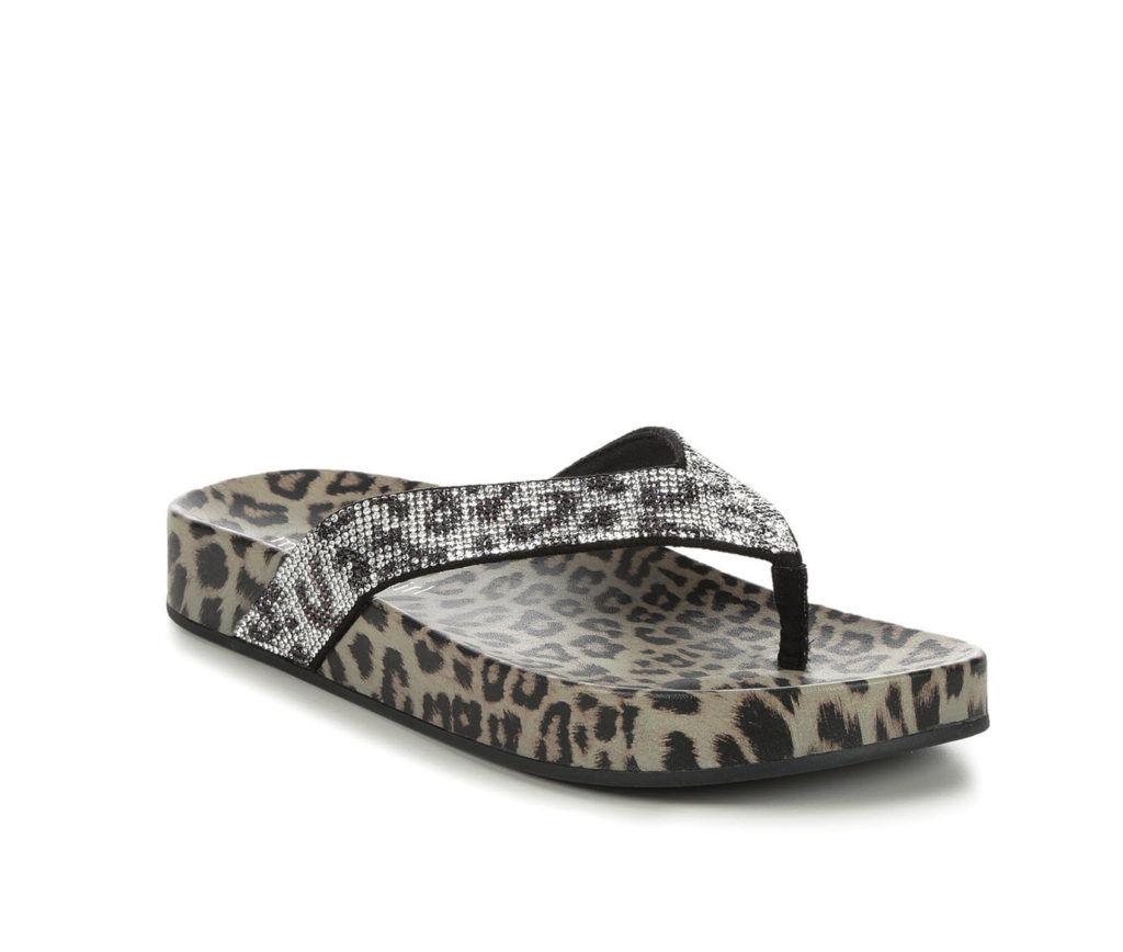 On the prowl for glam? Checkout platform leopard print flip-flops with rhinestones